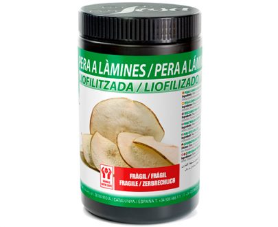 Pera en rodajas liofilizada